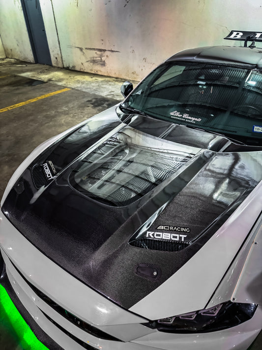 Ford Mustang Ecoboost V6 GT S550.1 2015-2017 & Mustang Ecoboost V6 GT March1 Bullitt S550.2 2018-2023 with Aftermarket Parts - "DAWN" Hood Bonnet Carbon Fiber / FRP from Robot Craftsman