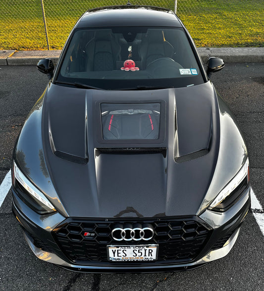 Audi RS5 S5 A5 B9 B9.5 2017-ON with Aftermarket Parts - V2 Tempered Glass Transparent Hood Bonnet Carbon Fiber / FRP from CMST Tuning
