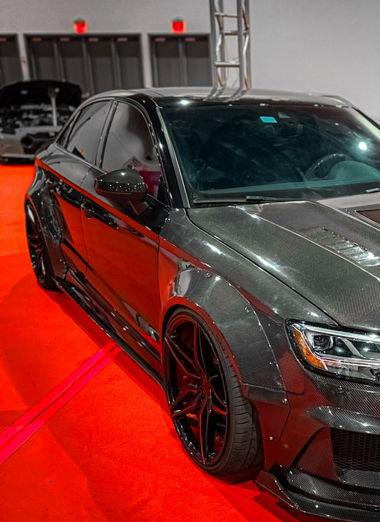 Audi RS3 S3 A3 8V/8V.5 2014 2015 2016 2017 2018 2019 2020 with Aftermarket Parts - Side Skirts Carbon Fiber from CMST Tuning