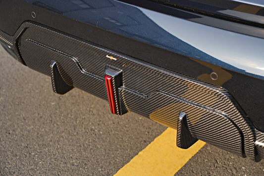 BMW 3 Series 330i (with M-package bumper, does not fit base model) M340i G20 G21 LCI 2023 2024 with Aftermarket Parts - Rear Diffuser Pre-preg Carbon Fiber from BCTXE Tuning