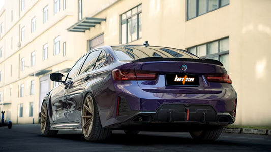 BMW 3 Series 330i (with M-package bumper, does not fit base model) M340i G20 G21 LCI 2023 2024 with Aftermarket Parts - Rear Diffuser Pre-preg Carbon Fiber from BCTXE Tuning