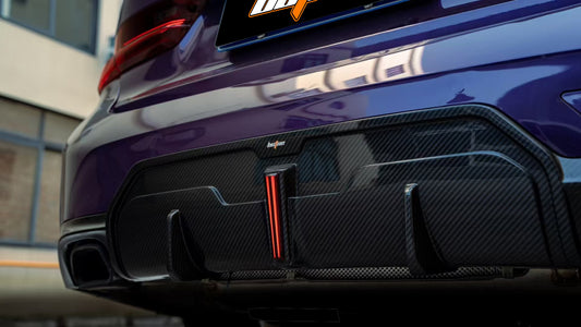 BMW 3 Series 330i (with M-package bumper, does not fit base model) M340i G20 G21 LCI 2023 2024 with Aftermarket Parts - Rear Diffuser Pre-preg Carbon Fiber from BCTXE Tuning