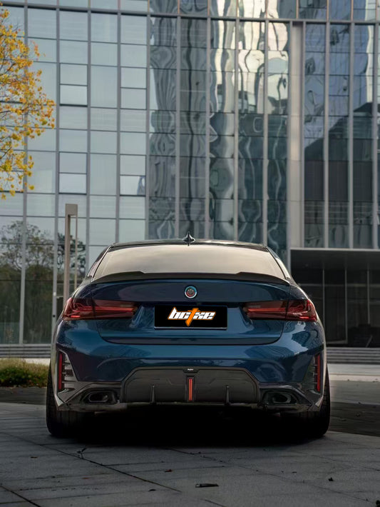 BMW 3 Series 330i (with M-package bumper, does not fit base model) M340i G20 G21 LCI 2023 2024 with Aftermarket Parts - Rear Diffuser Pre-preg Carbon Fiber from BCTXE Tuning