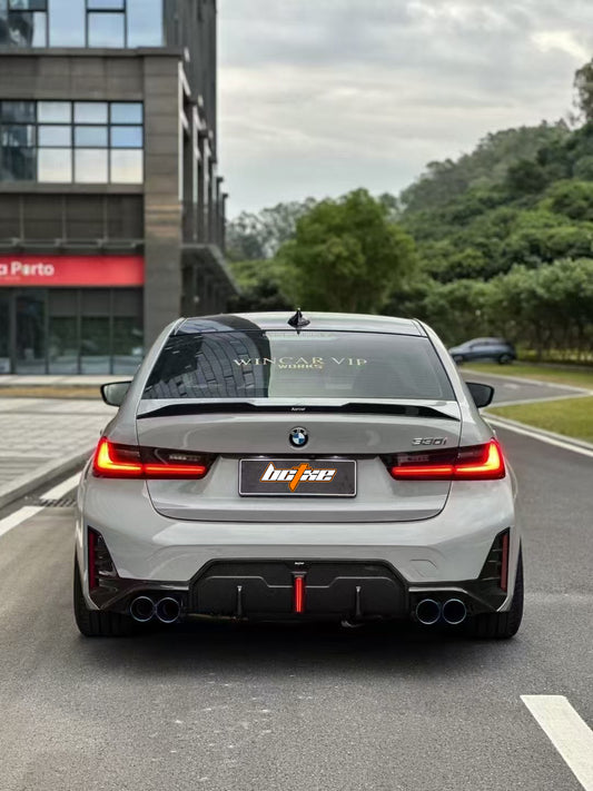 BMW 3 Series 330i (with M-package bumper, does not fit base model) M340i G20 G21 LCI 2023 2024 with Aftermarket Parts - Rear Diffuser Pre-preg Carbon Fiber from BCTXE Tuning