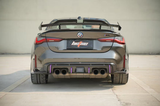 BMW M4 G82 G83 2021 2022 2023 2024 with Aftermarket Parts - V2 Style Rear Diffuser & Canards Pre-preg Carbon Fiber from BCTXE Tuning