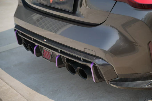 BMW M4 G82 G83 2021 2022 2023 2024 with Aftermarket Parts - V2 Style Rear Diffuser & Canards Pre-preg Carbon Fiber from BCTXE Tuning