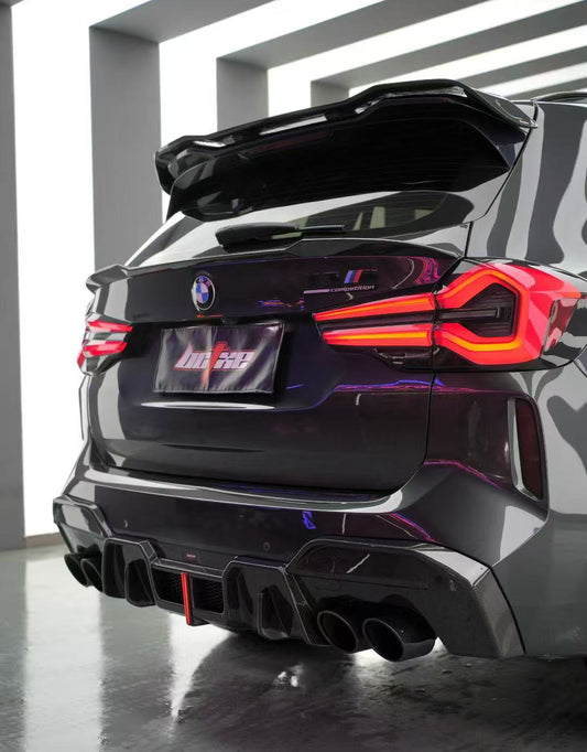BMW X3M X3MC (F97) LCI 2022 2023 2024 with Aftermarket Parts - Rear Roof Spoiler Pre-preg Carbon Fiber from BCTXE Tuning