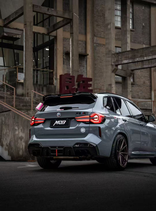 BMW X3M X3MC (F97) LCI 2022 2023 2024 with Aftermarket Parts - Rear Roof Spoiler Pre-preg Carbon Fiber from BCTXE Tuning