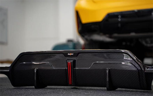 BMW 3 Series 330i (with M-package bumper, does not fit base model) M340i G20 G21 LCI 2023 2024 with Aftermarket Parts - Rear Diffuser Pre-preg Carbon Fiber from BCTXE Tuning