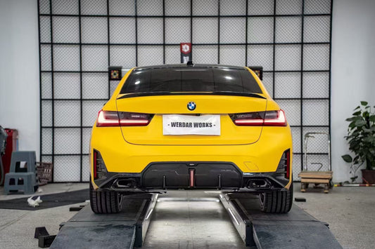 BMW 3 Series 330i (with M-package bumper, does not fit base model) M340i G20 G21 LCI 2023 2024 with Aftermarket Parts - Rear Diffuser Pre-preg Carbon Fiber from BCTXE Tuning