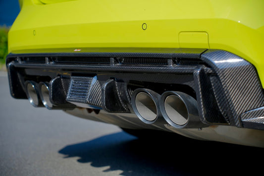 BMW M4 G82 G83 2021 2022 2023 2024 with Aftermarket Parts - V2 Style Rear Diffuser & Canards Pre-preg Carbon Fiber from BCTXE Tuning