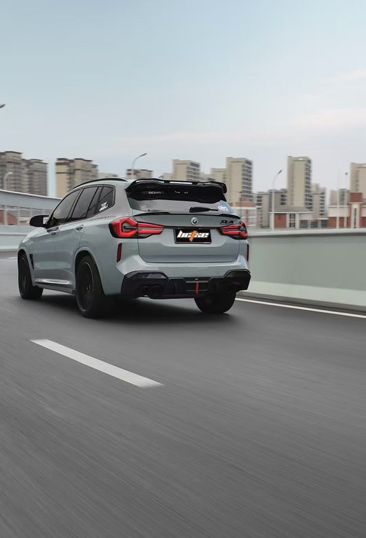 BMW X3M X3MC (F97) LCI 2022 2023 2024 with Aftermarket Parts - Rear Roof Spoiler Pre-preg Carbon Fiber from BCTXE Tuning