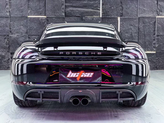 Porsche 718 Boxster Base S T GTS 2017-ON with Aftermarket Parts - Rear Lip Spoiler V1 Pre-preg Carbon Fiber from BCTXE Tuning
