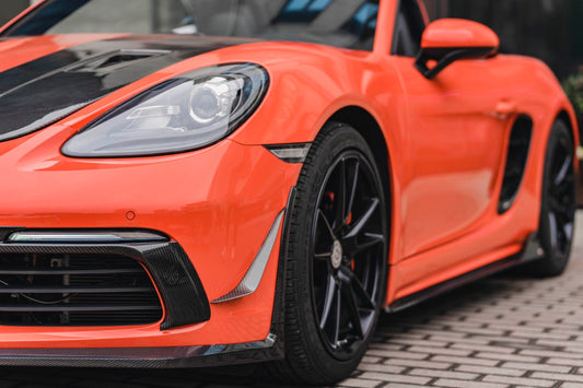 Porsche 718 Cayman / Boxster / GTS 2017-ON with Aftermarket Parts - Front Canards Pre-preg Carbon Fiber from BCTXE Tuning