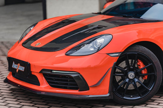 Porsche 718 Cayman / Boxster / GTS 2017-ON with Aftermarket Parts - Front Canards Pre-preg Carbon Fiber from BCTXE Tuning