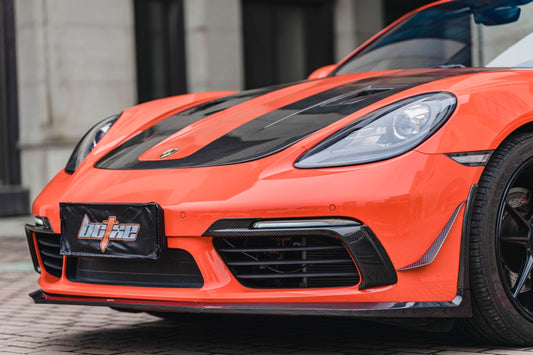 Porsche 718 Cayman / Boxster / GTS 2017-ON with Aftermarket Parts - Front Canards Pre-preg Carbon Fiber from BCTXE Tuning