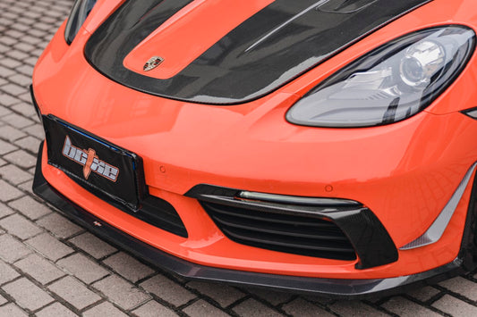 Porsche 718 Cayman / Boxster / GTS 2017-ON with Aftermarket Parts - Front Lip Pre-preg Carbon Fiber from BCTXE Tuning