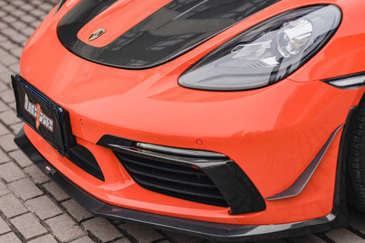 Porsche 718 Cayman / Boxster / GTS 2017-ON with Aftermarket Parts - Front Lip Pre-preg Carbon Fiber from BCTXE Tuning