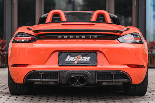 Porsche 718 Boxster Base S T GTS 2017-ON with Aftermarket Parts - Rear Lip Spoiler V2 Pre-preg Carbon Fiber from BCTXE Tuning