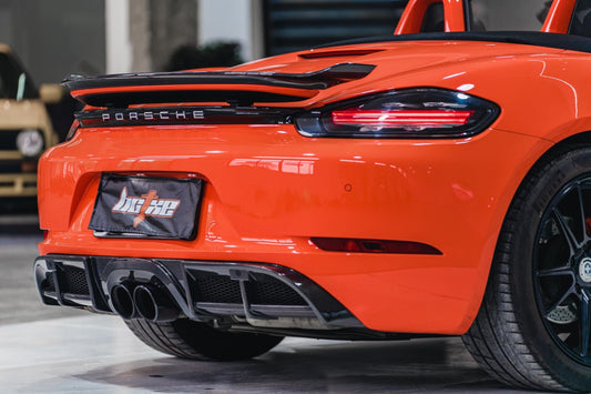 Porsche 718 Boxster Base S T GTS 2017-ON with Aftermarket Parts - Rear Lip Spoiler V2 Pre-preg Carbon Fiber from BCTXE Tuning