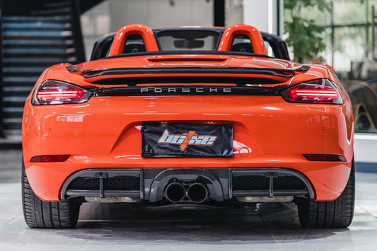 Porsche 718 Boxster Base S T GTS 2017-ON with Aftermarket Parts - Rear Lip Spoiler V2 Pre-preg Carbon Fiber from BCTXE Tuning