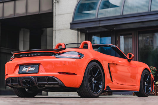 Porsche 718 Boxster Base S T GTS 2017-ON with Aftermarket Parts - Rear Lip Spoiler V2 Pre-preg Carbon Fiber from BCTXE Tuning