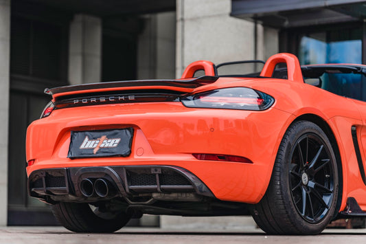 Porsche 718 Boxster Base S T GTS 2017-ON with Aftermarket Parts - Rear Lip Spoiler V2 Pre-preg Carbon Fiber from BCTXE Tuning