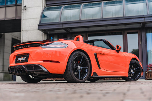 Porsche 718 Boxster Base S T GTS 2017-ON with Aftermarket Parts - Rear Lip Spoiler V2 Pre-preg Carbon Fiber from BCTXE Tuning
