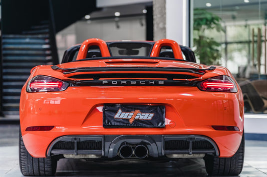 Porsche 718 Boxster Base S T GTS 2017-ON with Aftermarket Parts - Rear Lip Spoiler V2 Pre-preg Carbon Fiber from BCTXE Tuning