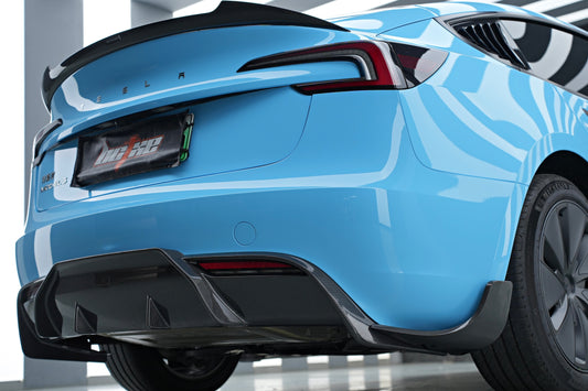 Tesla Model 3 Highland / Performance 2024-ON with Aftermarket Parts - Rear Diffuser & Canards Carbon Fiber from BCTXE Tuning