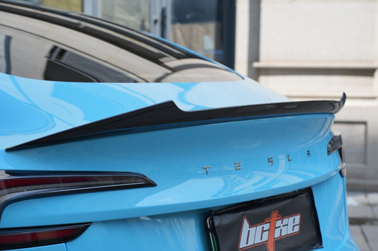 Tesla Model 3 Highland / Performance 2024-ON with Aftermarket Parts - V2 Style Rear Spoiler Pre-preg Carbon Fiber from BCTXE Tuning
