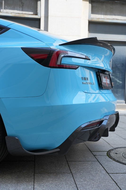 Tesla Model 3 Highland / Performance 2024-ON with Aftermarket Parts - V2 Style Rear Spoiler Pre-preg Carbon Fiber from BCTXE Tuning