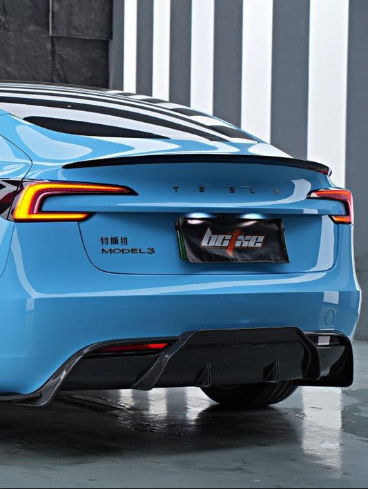 Tesla Model 3 Highland / Performance 2024-ON with Aftermarket Parts - V1 Style Rear Spoiler Pre-preg Carbon Fiber from BCTXE Tuning