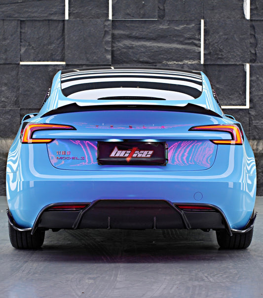 Tesla Model 3 Highland / Performance 2024-ON with Aftermarket Parts - Rear Diffuser & Canards Carbon Fiber from BCTXE Tuning