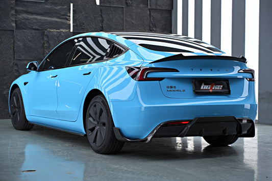 Tesla Model 3 Highland / Performance 2024-ON with Aftermarket Parts - Rear Diffuser & Canards Carbon Fiber from BCTXE Tuning