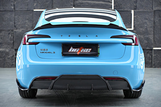 Tesla Model 3 Highland / Performance 2024-ON with Aftermarket Parts - Rear Diffuser & Canards Carbon Fiber from BCTXE Tuning