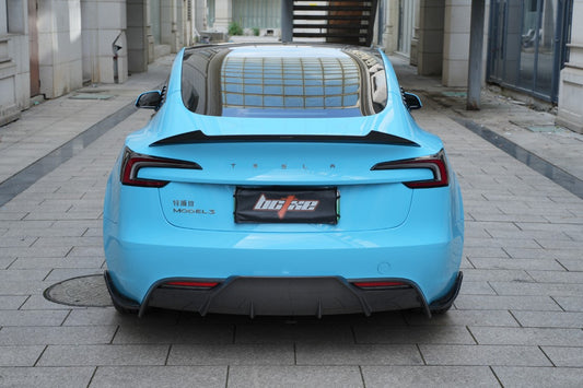 Tesla Model 3 Highland / Performance 2024-ON with Aftermarket Parts - Rear Diffuser & Canards Carbon Fiber from BCTXE Tuning
