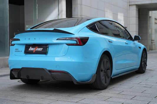 Tesla Model 3 Highland / Performance 2024-ON with Aftermarket Parts - V2 Style Rear Spoiler Pre-preg Carbon Fiber from BCTXE Tuning