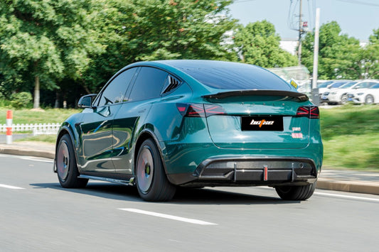 Tesla Model Y Performance AWD Long Range RWD Standard 2020 2021 2022 2023 2024 2025 with Aftermarket Parts - V1 Rear Lip Spoiler Pre-preg Carbon Fiber from BCTXE Tuning