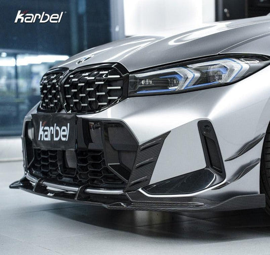 BMW 3 Series 330i (with M-package bumper, does not fit base model) M340i G20 G21 LCI 2023 2024 with Aftermarket Parts - V2 Style Front Lip Pre-preg Carbon Fiber from Karbel Carbon