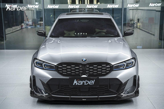 BMW 3 Series 330i (with M-package bumper, does not fit base model) M340i G20 G21 LCI 2023 2024 with Aftermarket Parts - V2 Style Front Lip Pre-preg Carbon Fiber from Karbel Carbon