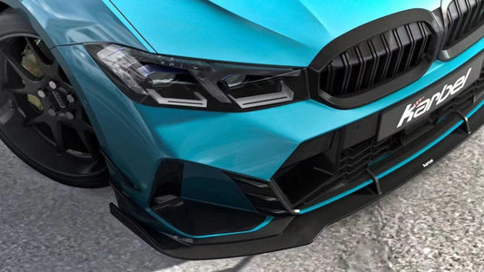 BMW 3 Series 330i (with M-package bumper, does not fit base model) M340i G20 G21 LCI 2023 2024 with Aftermarket Parts - V2 Style Front Lip Pre-preg Carbon Fiber from Karbel Carbon