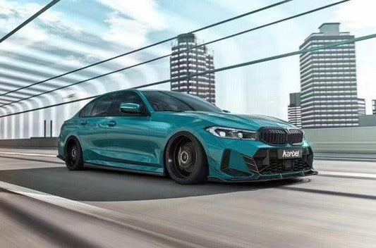 BMW 3 Series 330i (with M-package bumper, does not fit base model) M340i G20 G21 LCI 2023 2024 with Aftermarket Parts - V2 Style Front Lip Pre-preg Carbon Fiber from Karbel Carbon