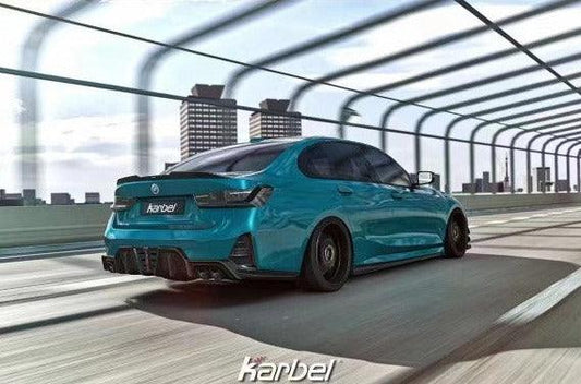 BMW 3 Series 330i (with M-package bumper, does not fit base model) M340i G20 G21 LCI 2023 2024 with Aftermarket Parts - V2 Style Diffuser & Canards Pre-preg Carbon Fiber from Karbel Carbon
