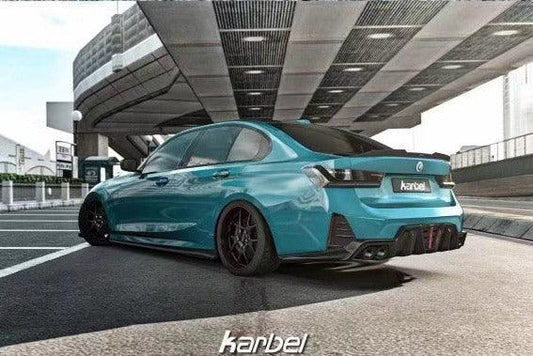 BMW 3 Series 330i (with M-package bumper, does not fit base model) M340i G20 G21 LCI 2023 2024 with Aftermarket Parts - V2 Style Diffuser & Canards Pre-preg Carbon Fiber from Karbel Carbon