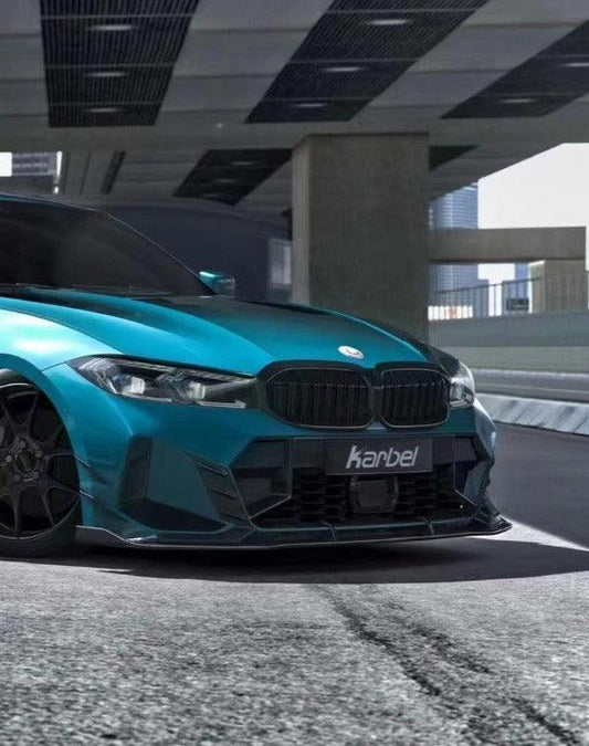 BMW 3 Series 330i (with M-package bumper, does not fit base model) M340i G20 G21 LCI 2023 2024 with Aftermarket Parts - V2 Style Front Lip Pre-preg Carbon Fiber from Karbel Carbon