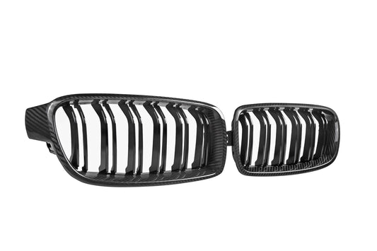 BMW 3 Series M340 340 335 330 328 320 F30 F31 2013 2014 2015 2016 2017 2018 2019 2020 with Aftermarket Parts - Dual Slat Front Kidney Grill Pre-preg Carbon Fiber from Aero Republic