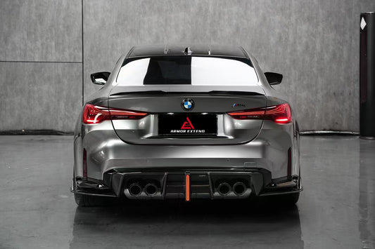 BMW M3 G80 G81 2021 2022 2023 2024 & M4 G82 G83 2021 2022 2023 2024 with Aftermarket Parts - AE V2 Style Rear Diffuser & Canards Carbon Fiber from ArmorExtend