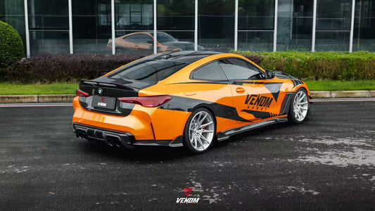 BMW M4 G82 G83 2021-ON with Aftermarket Parts - Venom Sport Series Style Side Skirts Dry Pre-preg Carbon Fiber from ArmorExtend