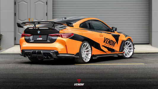 BMW M4 G82 G83 2021-ON with Aftermarket Parts - Venom Sport Series Style Side Skirts Dry Pre-preg Carbon Fiber from ArmorExtend